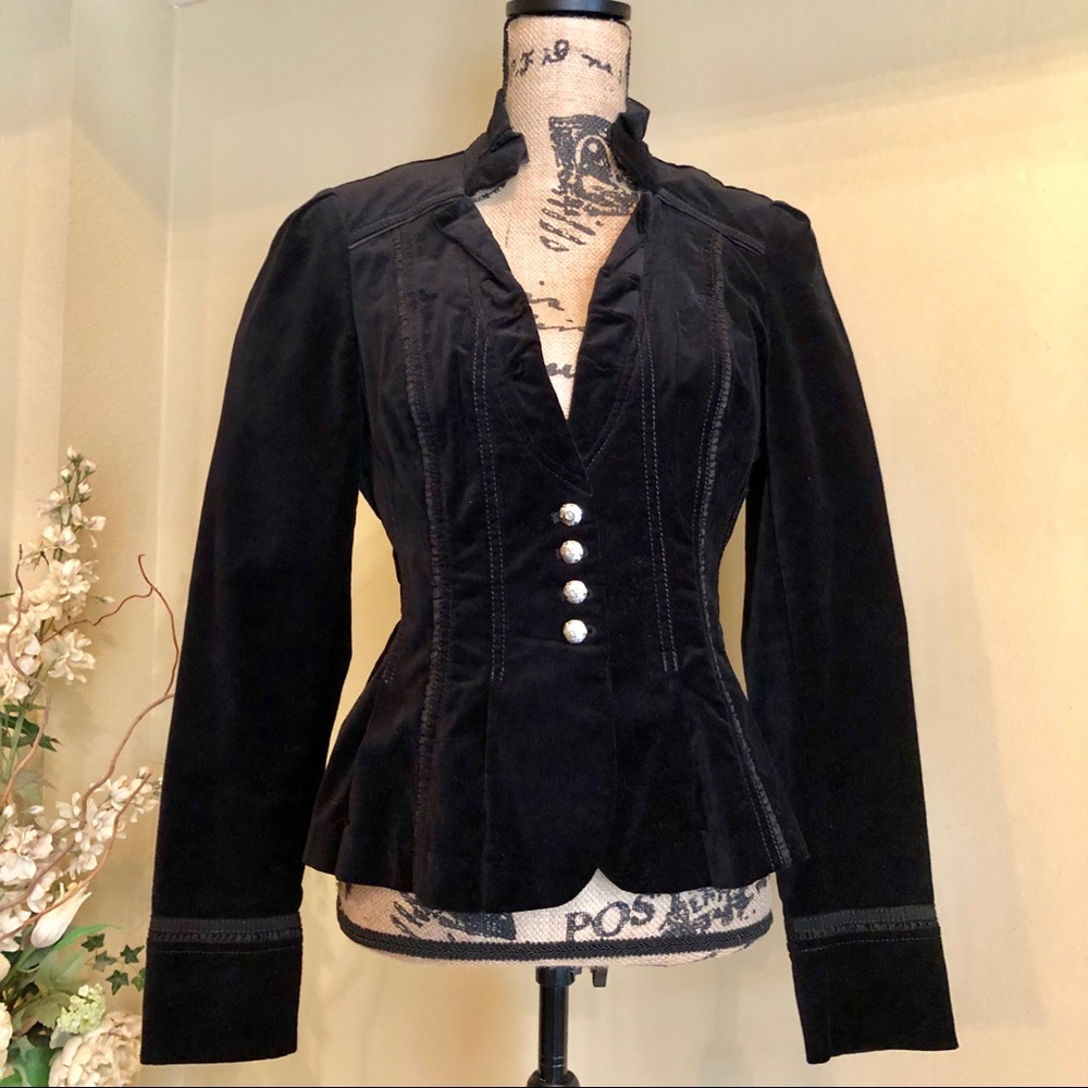 ~WHBM~ Black suede velvet decorative blazer jacket